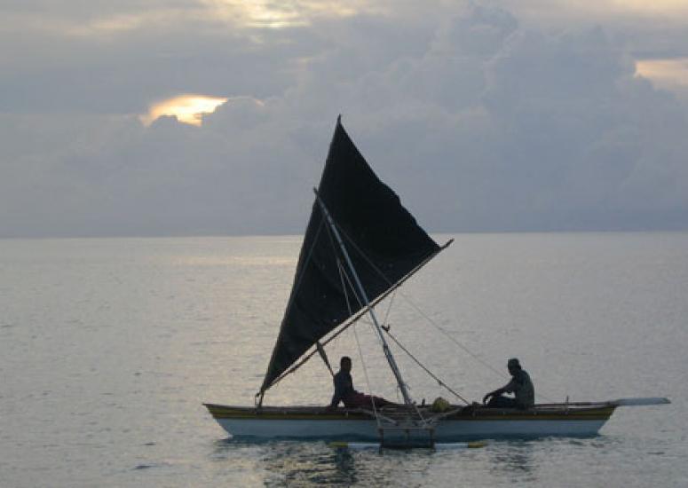 Sailboat in calm sea near Kiribati