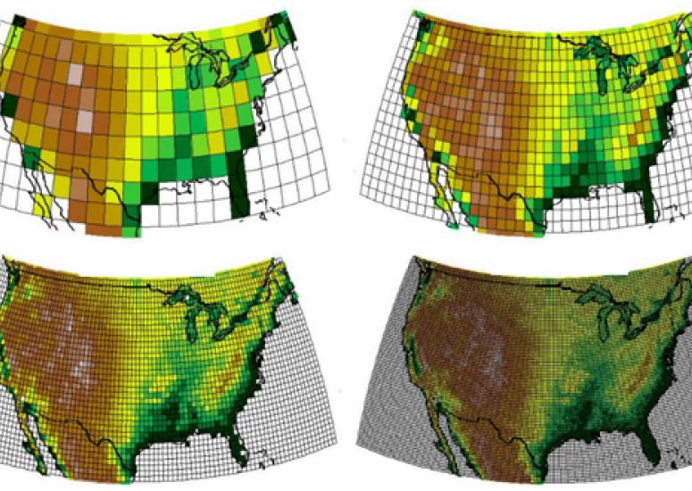 climate modeling 101: four maps show increases in climate model grid resolution