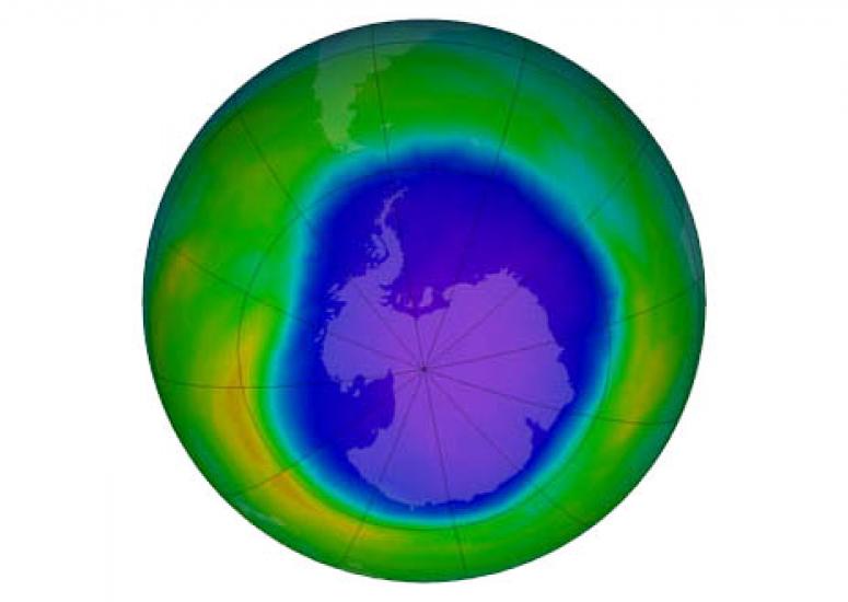 An image of the Antarctic ozone hole in October 2015