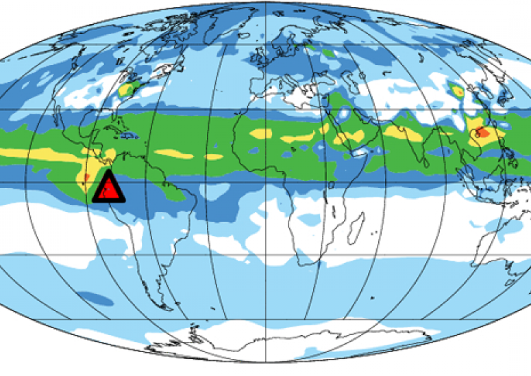 Volcanoes and climate: computer model image of volcanic emissions around globe