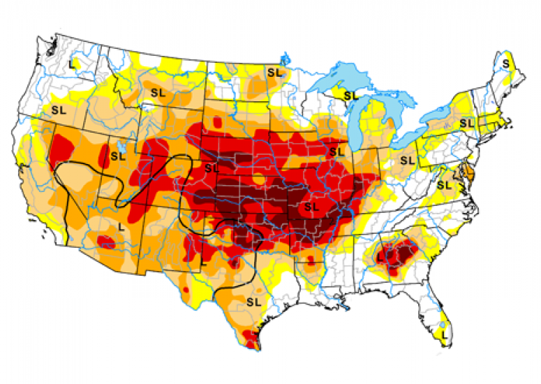 U.S. Drought Monitor map showing 2012 drought