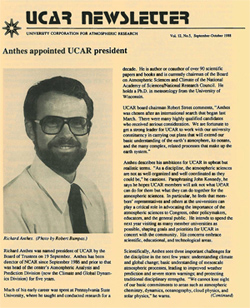 Cover of 1988 UCAR Magazine announcing Rick Anthes' appointment
