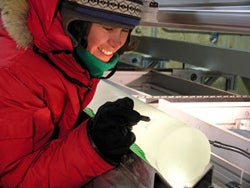 Rebecca Anderson shows part of the WAIS Divide ice core
