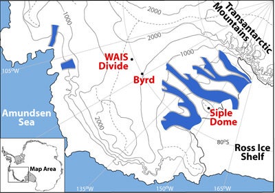 Map of Antarctica showing WAIS Divide
