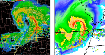 WRF depiction of derecho compared to radar imagery