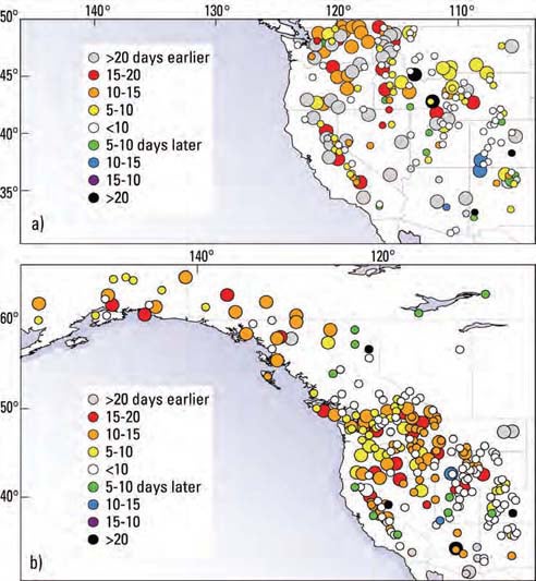 Map of shifts in ecosystem dates