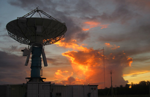S-Pol radar against an Indian Ocean sunset