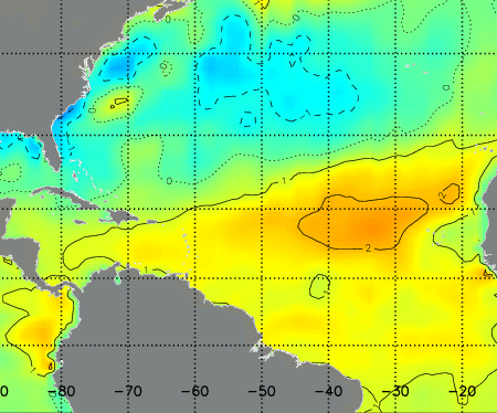 Atlantic sea-surface temperatures, May 2010