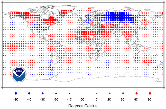 Global temperature anomalies (NOAA), 12/09-2/10