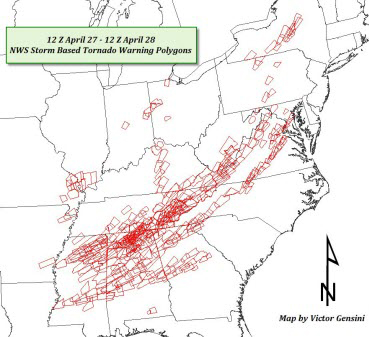 Tornado warning polygons for 27-28 April 2011