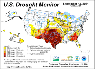 U.S. Drought Monitor map for 9.13.11