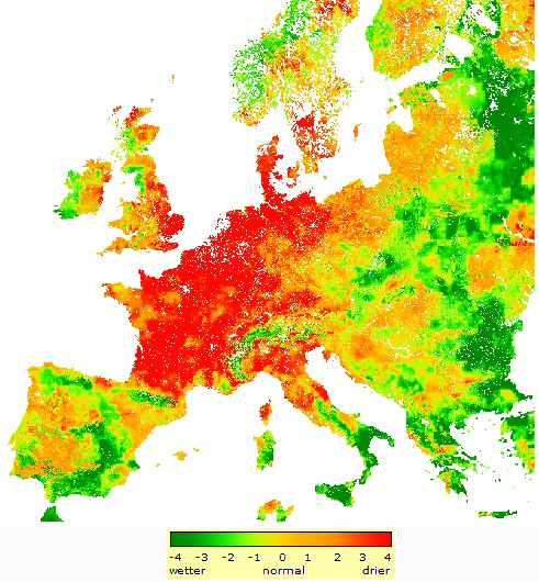 Soil moisture across Europe, 10 May 2011