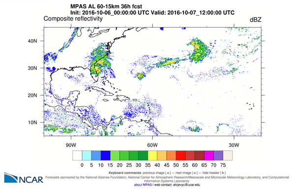 NCAR scientists testing MPAS model on Hurricane Matthew: model shows Matthew reaching Florida